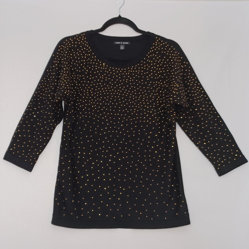 Women's Cable &‎ Gauge Black Sweater with Gold Beaded Front Size Medium